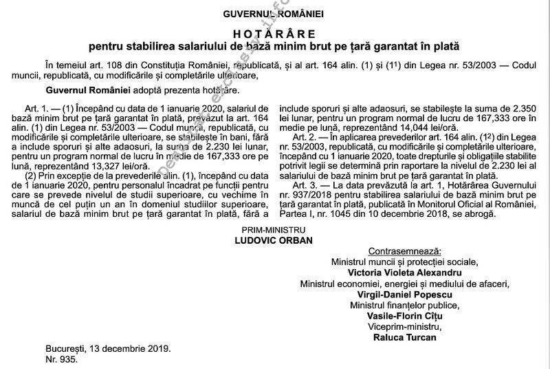 Salariul Minim, Foto: Monitorul Oficial