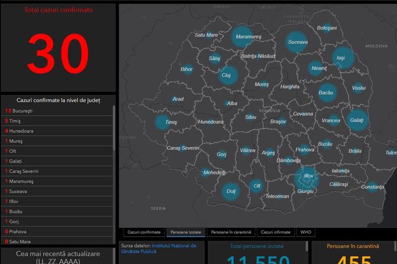 Coronavirus in Romania - Harta - situatia pe judete, Foto: INSP