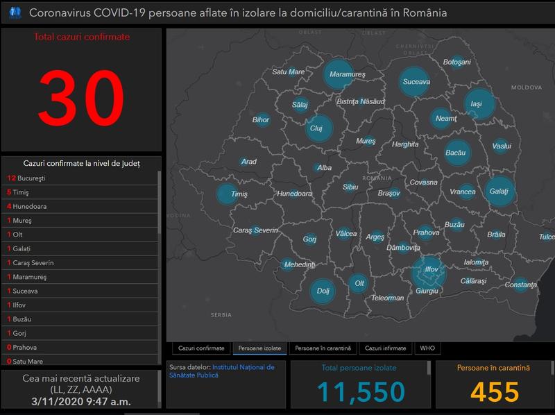Coronavirus in Romania - Harta - situatia pe judete, Foto: INSP