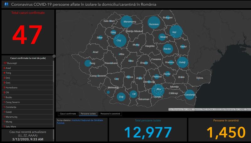 Coronavirus in Romania - Harta - situatia pe judete - Joi 12 martie, Foto: INSP