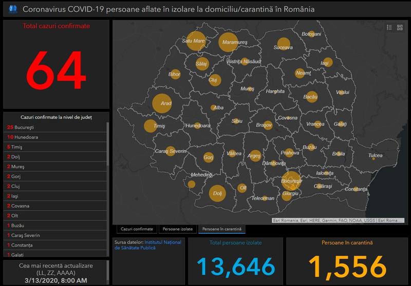 Coronavirus in Romania - Harta - situatia pe judete - Vineri 13 martie, Foto: INSP