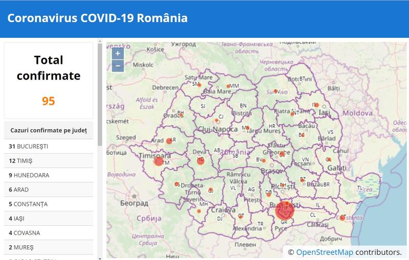 Coronavirus in Romania - Situatia pe harta, Foto: geo-spatial.org