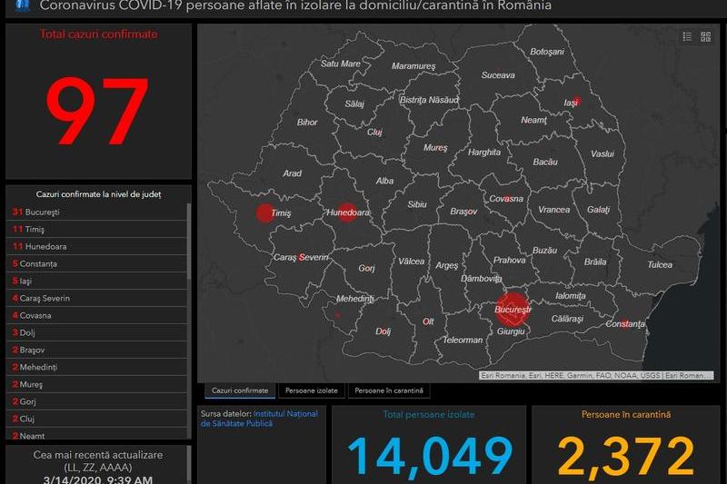 Coronavirus in Romania - Harta - situatia pe judete - Sambata,14 martie, Foto: INSP