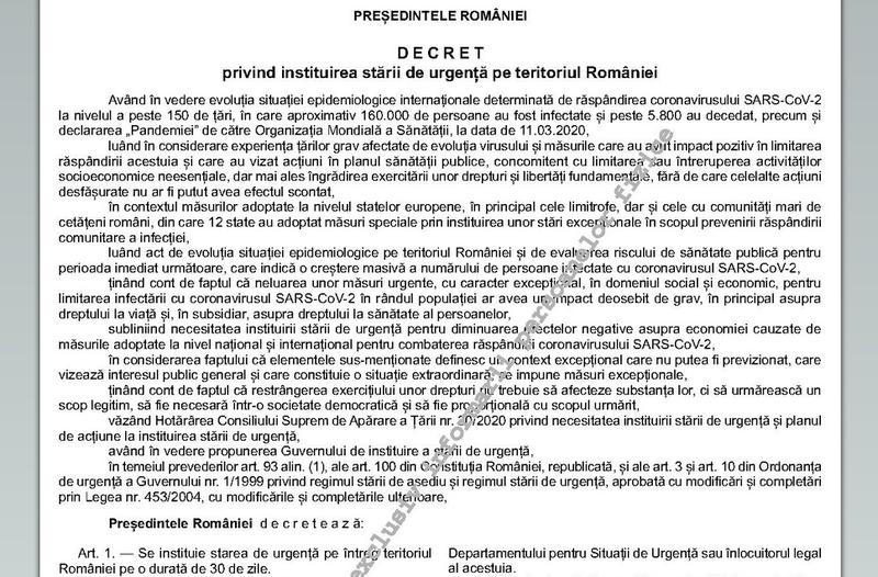 Decret stare de urgenta, in MOf, Foto: Monitorul Oficial