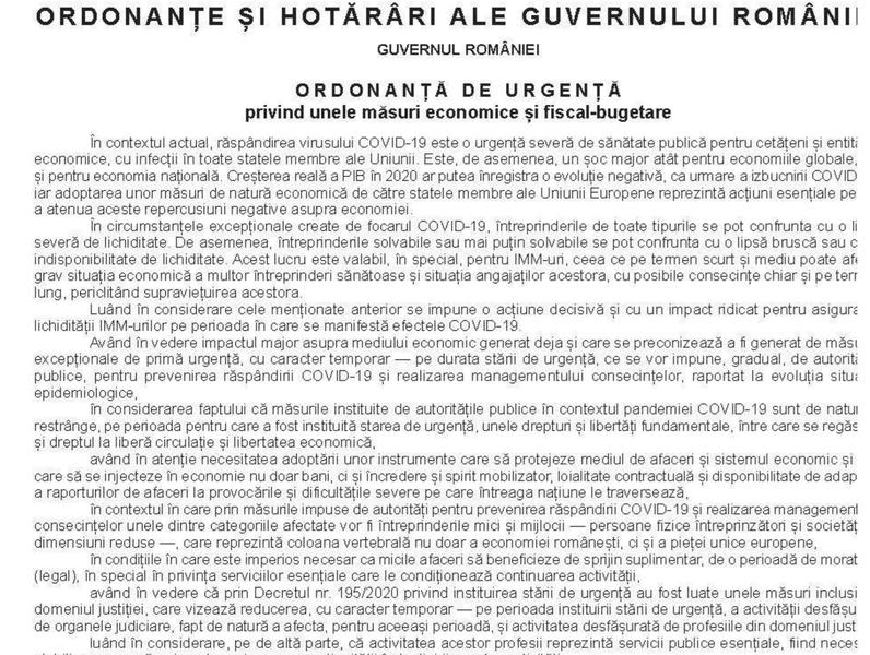 Masuri fiscale ca raspuns la coronavirus, Foto: Monitorul Oficial