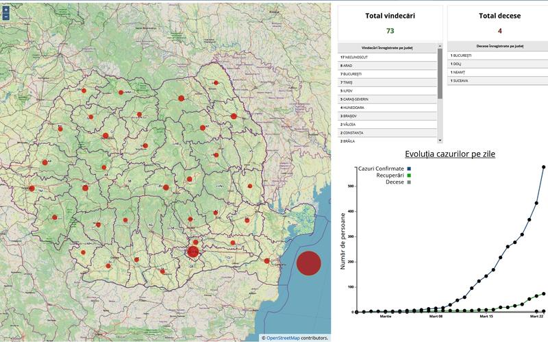 Harta cazurilor de coronavirus pe judete - oficial nu se mai comunica informatii, Foto: geo-spatial.org