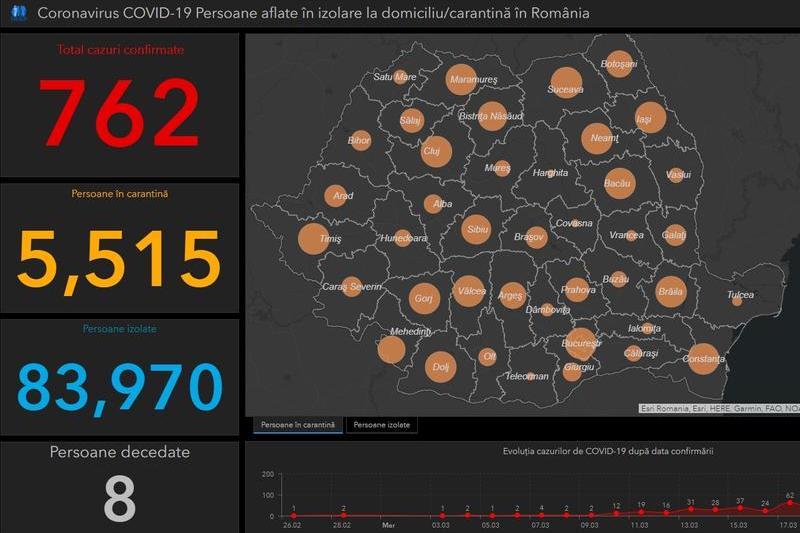 Coronavirus in Romania - Harta - situatia pe judete - Marti, 24 martie, Foto: INSP