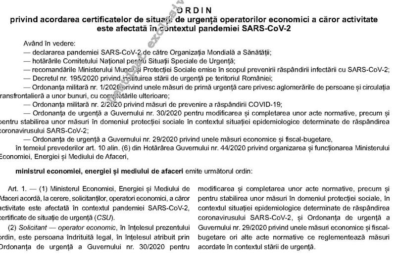 Certificate de situații de urgenta, Foto: Monitorul Oficial