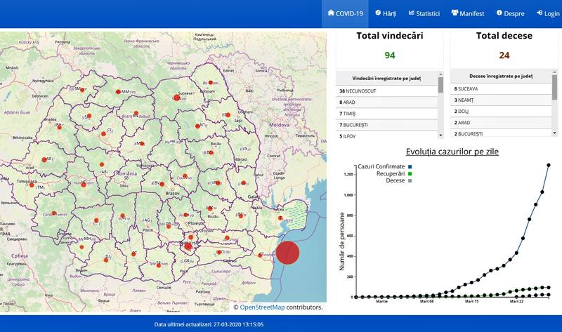 Harta cazurilor de coronavirus pe judete - oficial nu se mai comunica informatii, Foto: geo-spatial.org