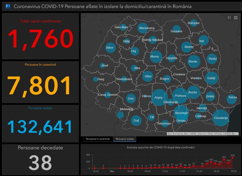 Coronavirus in Romania - Harta - situatia pe judete 29 martie, Foto: INSP