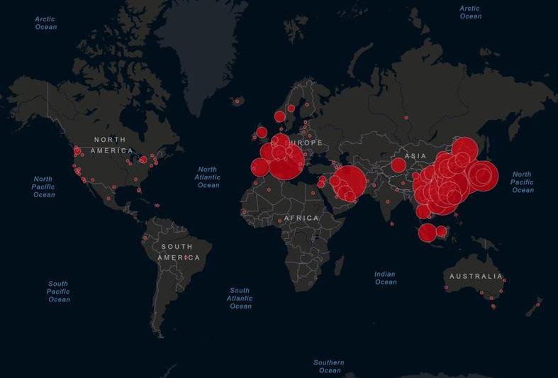 Harta coronavirus, Foto: Johns Hopkins University
