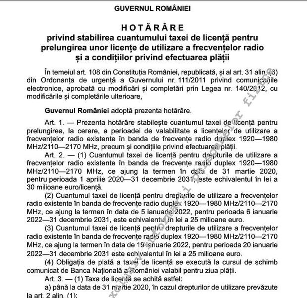 Prelungire licente 3G, Foto: Captura Monitorul Oficial