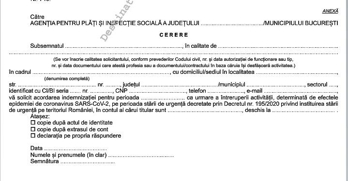 Cerere PFA somaj tehnic, Foto: Monitorul Oficial