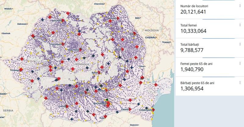 Harta spitalelor in Romania, Foto: geo-spatial.org