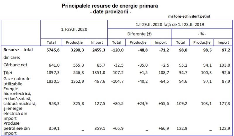 principalele resurse de energie primara, Foto: INS