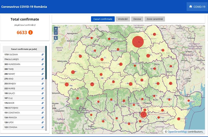 Harta cazurilor de coronavirus in judete - 13 aprilie, Foto: Hotnews