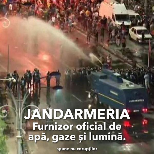 Jandarmeria, furnizor de apa, gaze si lumina, Foto: Captura Facebook