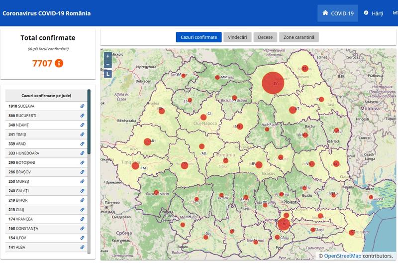 Harta cazurilor de coronavirus in judete - 16 aprilie, Foto: Hotnews