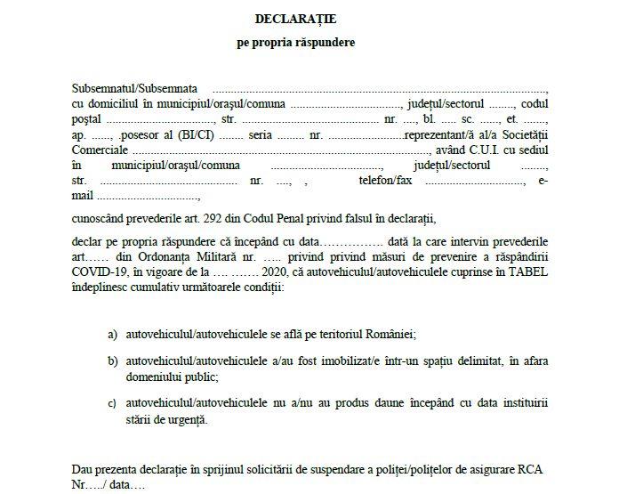 Proiect Declaratie suspendare RCA, Foto: Hotnews