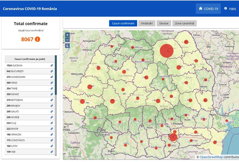 Harta cazurilor de coronavirus in judete - 17 aprilie, Foto: Hotnews