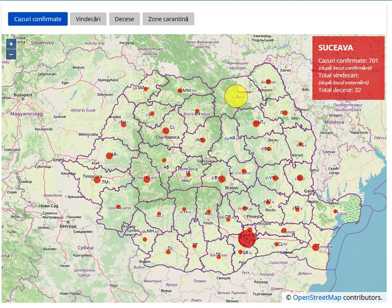 Harta cazurilor de coronavirus pe judete - 2 aprilie, Foto: Hotnews