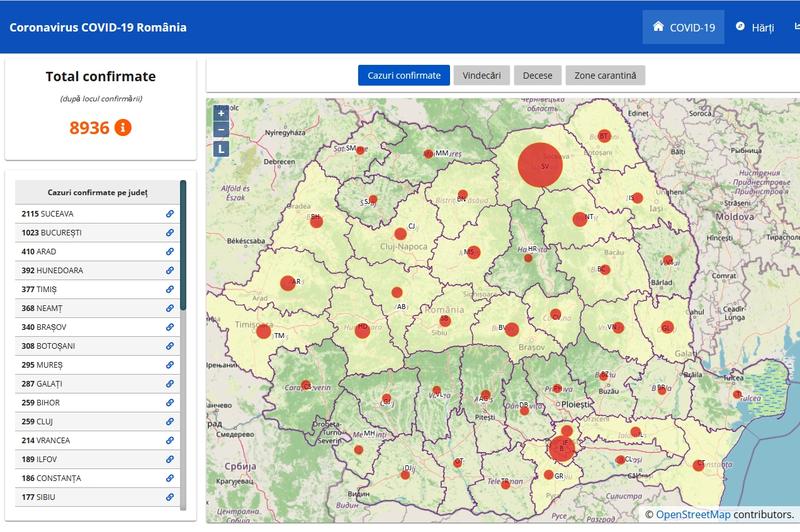 Harta cazurilor de coronavirus in judete - 20 aprilie, Foto: Hotnews