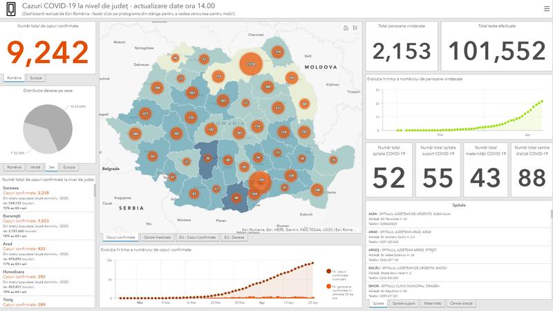 Tablou interactiv - Harta cazurilor de coronavirus in Romania - 22 aprilie, Foto: Hotnews