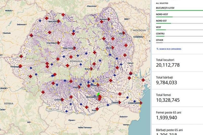 Harta spitalelor in Romania, Foto: geo-spatial.org