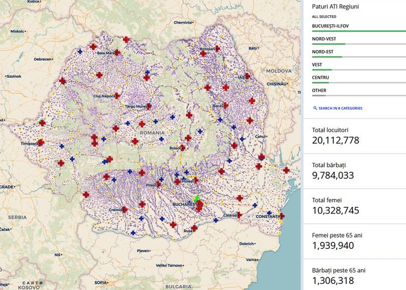 Harta spitalelor in Romania, Foto: geo-spatial.org