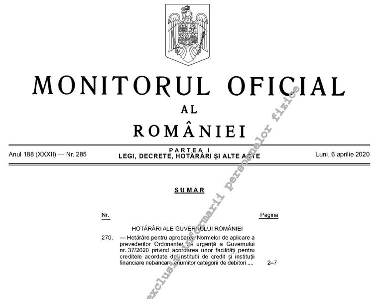 Amanarea ratelor la credite - norme, Foto: Monitorul Oficial