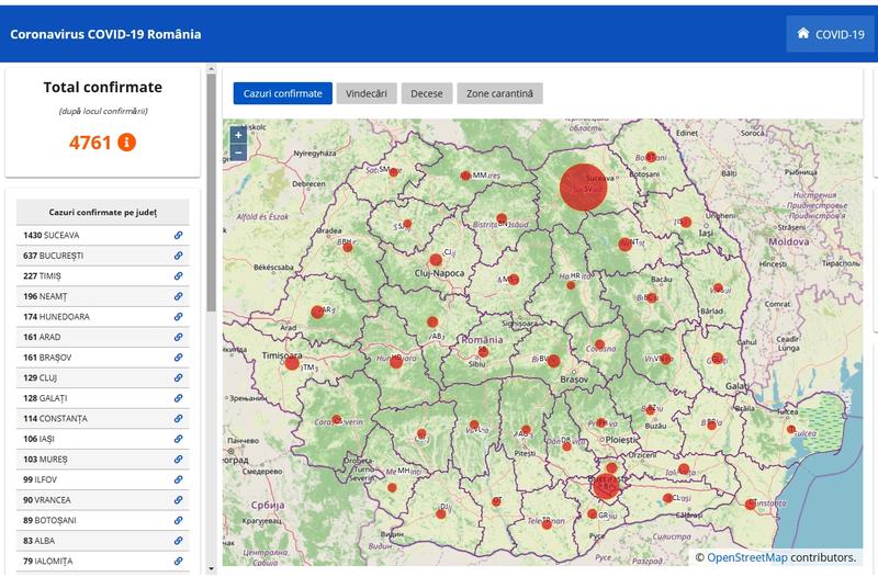 Harta cazurilor de coronavirus pe judete - 8 aprilie, Foto: Hotnews