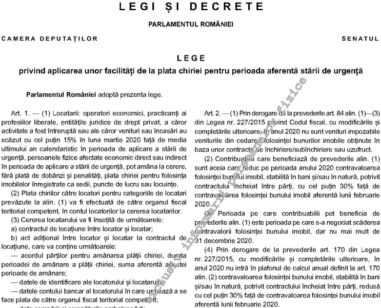 Lege pentru amanarea platii chiriei, Foto: Monitorul Oficial