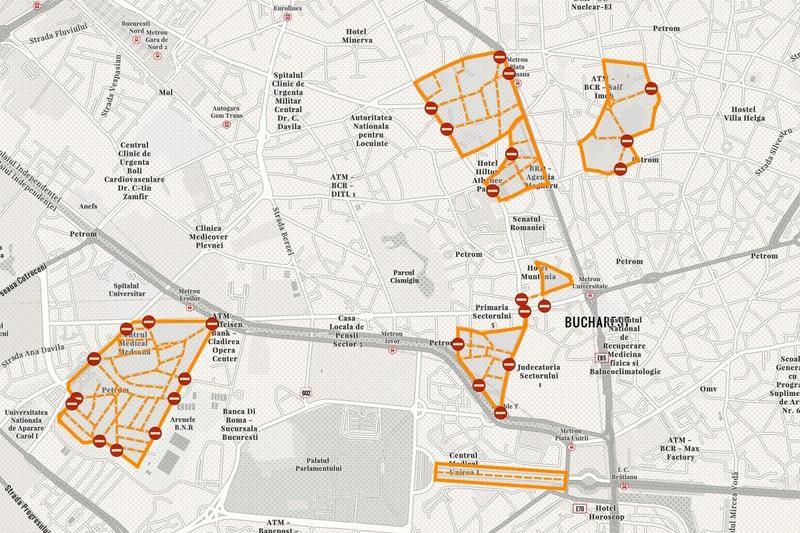 Zonele din Bucuresti care debin pietonale in weekend, Foto: Esri