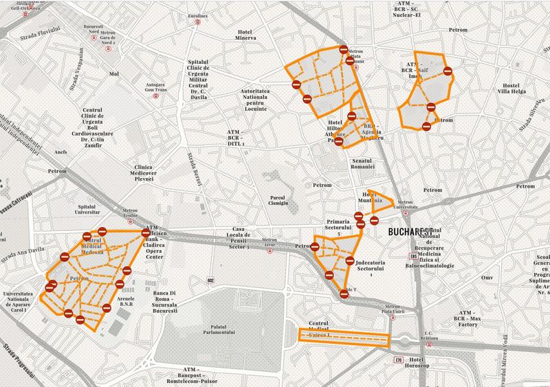Zonele din Bucuresti care debin pietonale in weekend, Foto: Esri