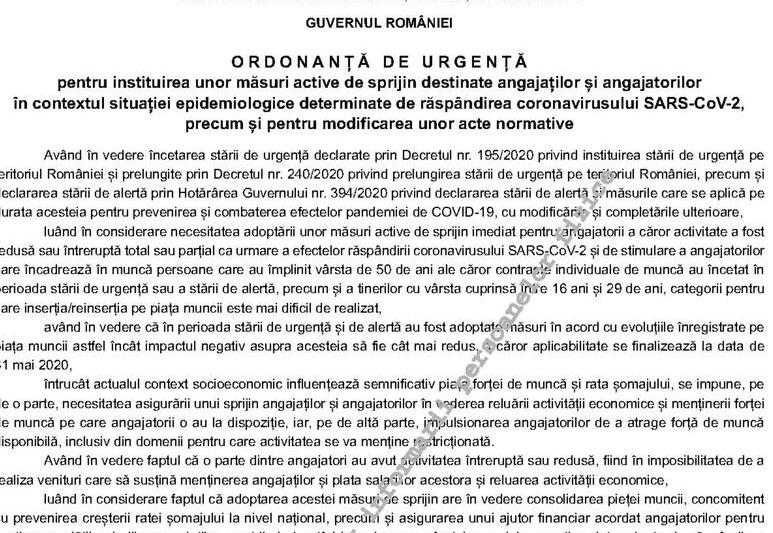 Ordonanta de urgenta - o parte din salarii decontate de stat, Foto: Monitorul Oficial