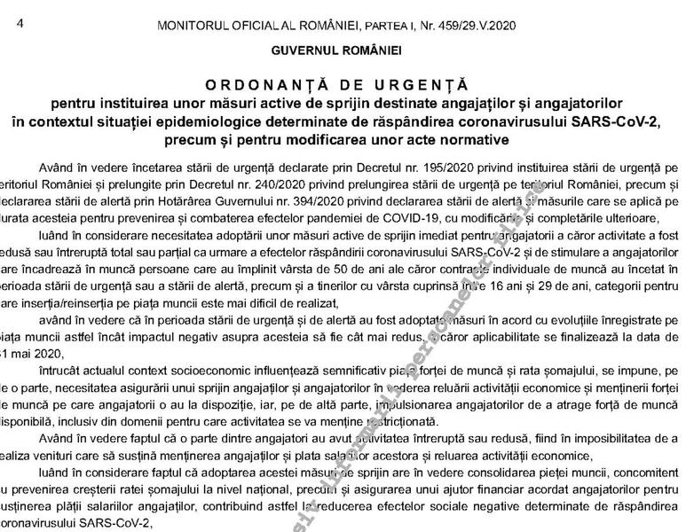 Ordonanta de urgenta - o parte din salarii decontate de stat, Foto: Monitorul Oficial