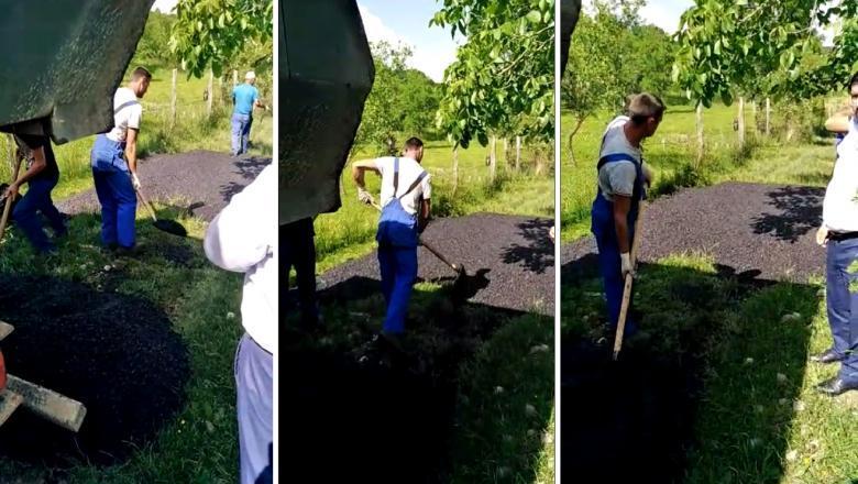 Asfalt turnat direct peste iarba, Foto: Captura Facebook