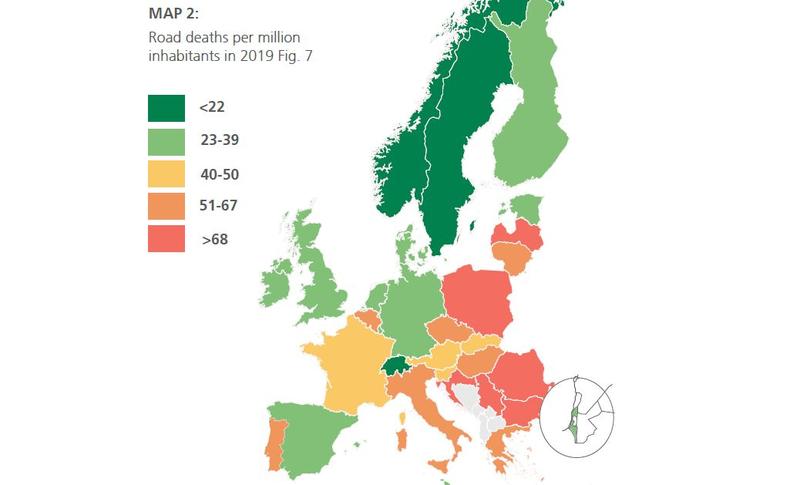 Numarul de decese din accidente raportat la populatie, Foto: ETSC