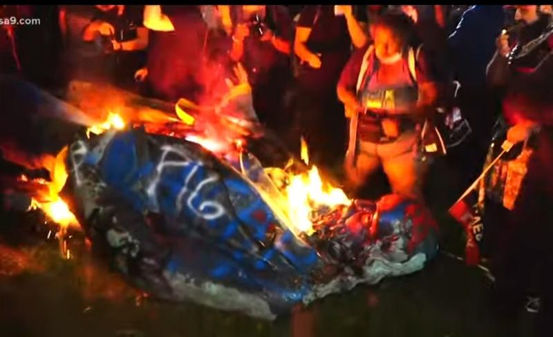 Statuia generalului Pike, doborata si incendiata (screenshot), Foto: Hotnews