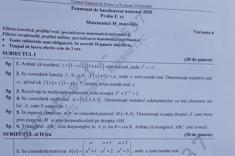 Subiecte matematica bacalaureat, Foto: Hotnews