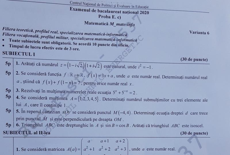 Subiecte matematica bacalaureat, Foto: Hotnews