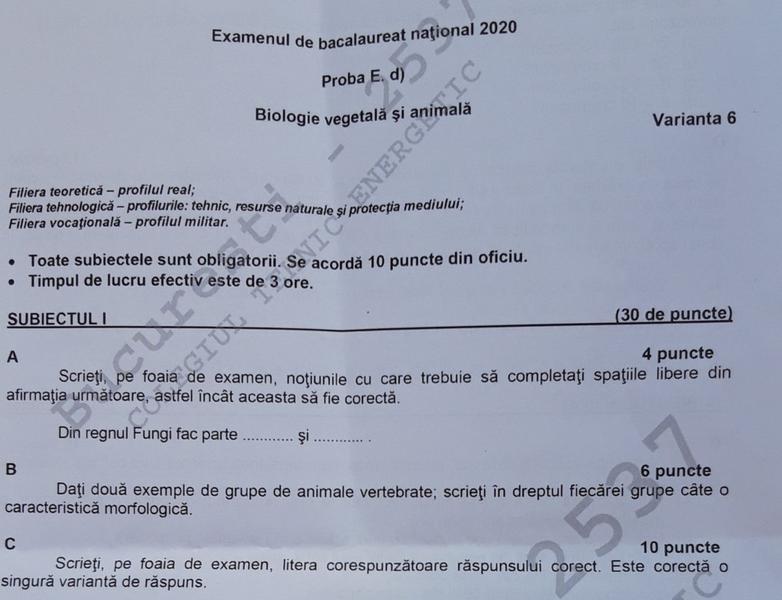 Barem biologie BAC 2020, Foto: Hotnews