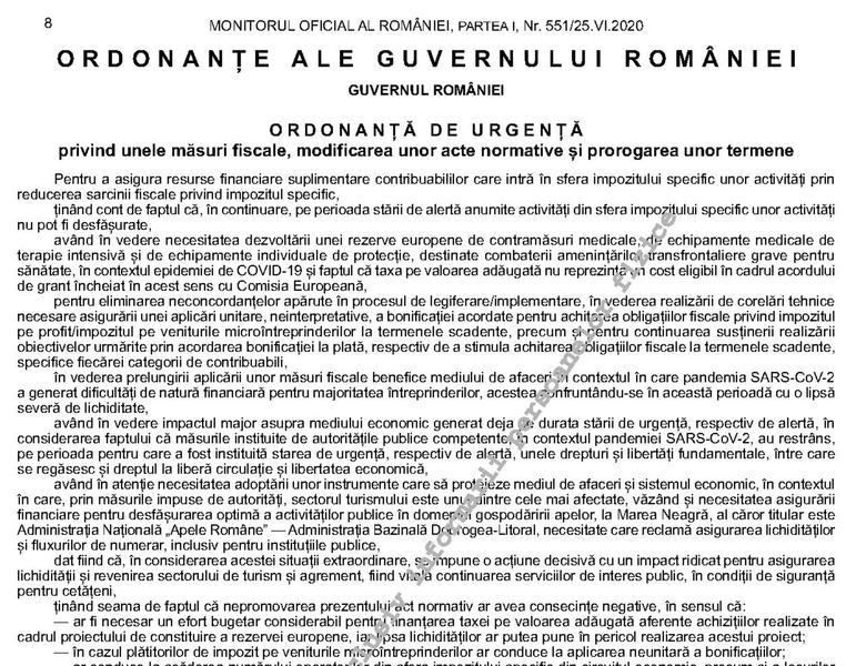 OUG privind amanarea platii taxelor pana pe 25 octombrie, in Monitorul oficial, Foto: monitoruloficial.ro
