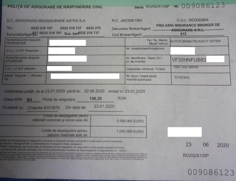 Polita RCA falsa, Foto: Hotnews