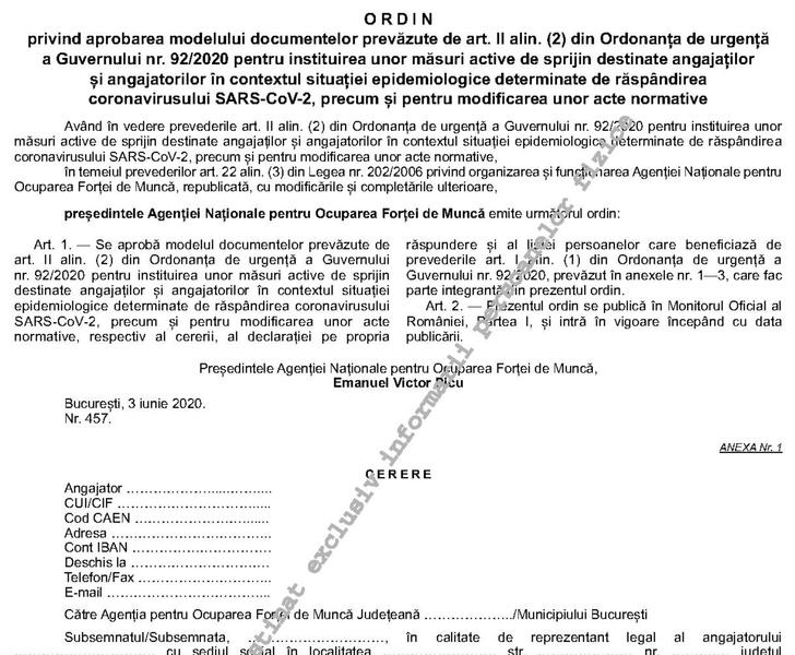 Ordin ANOFM pentru plata unei parti din salariu, Foto: monitoruloficial.ro