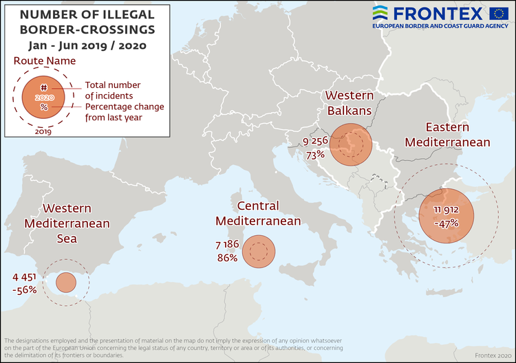 Situatia migrantilor ilegali in 2020 vs 2019, Foto: Frontex