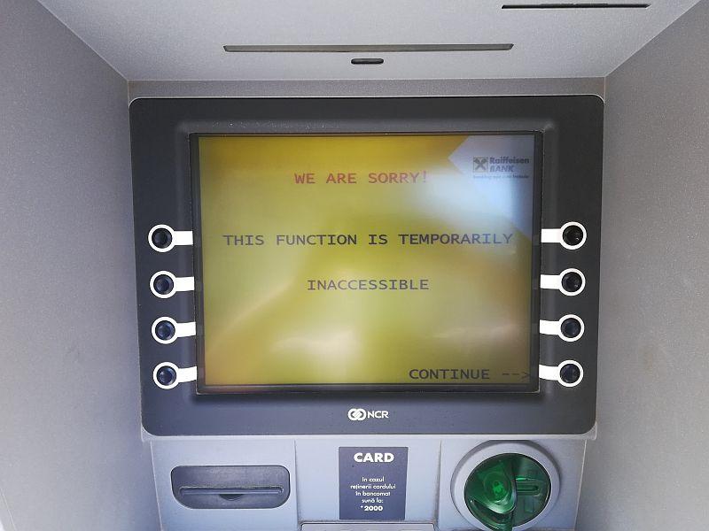 ATM Raiffeisen nefunctional, Foto: Hotnews