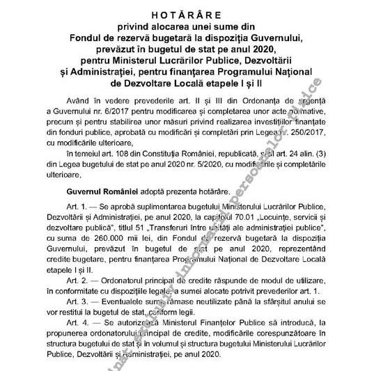 Bani pentru PNDL din Fondul de rezerva, Foto: Monitorul Oficial