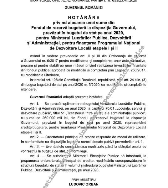 Bani pentru PNDL din Fondul de rezerva, Foto: Monitorul Oficial
