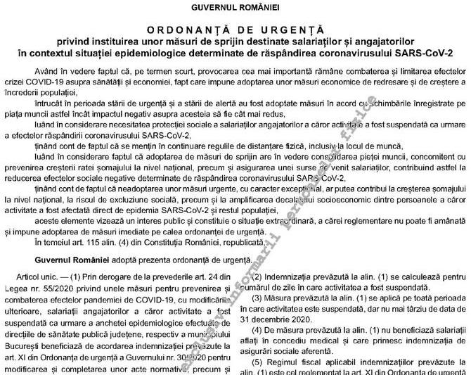 Somaj tehnic pentru angajatii care isi intrerup activitatea din cauza infectarii, Foto: monitoruloficial.ro